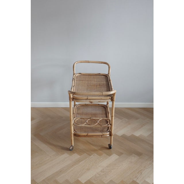 Vintage Rattan and Bamboo Bar Cart, 1980s For Sale - Image 6 of 9