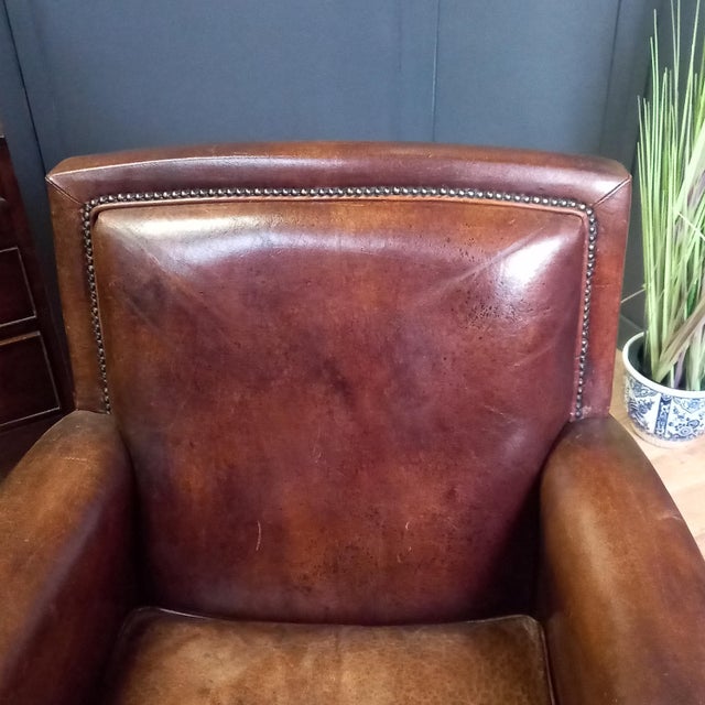 Art Deco Sheep Leather Club Armchair, 1950s For Sale - Image 14 of 15