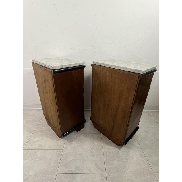 Brown Art Deco Bedside Tables with Marble Tops, 1930s, Set of 2 For Sale - Image 8 of 14
