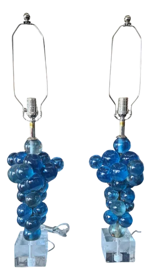 Pair of Swank Lighting Blue Resin Lamps by Silivano Pantani 1966