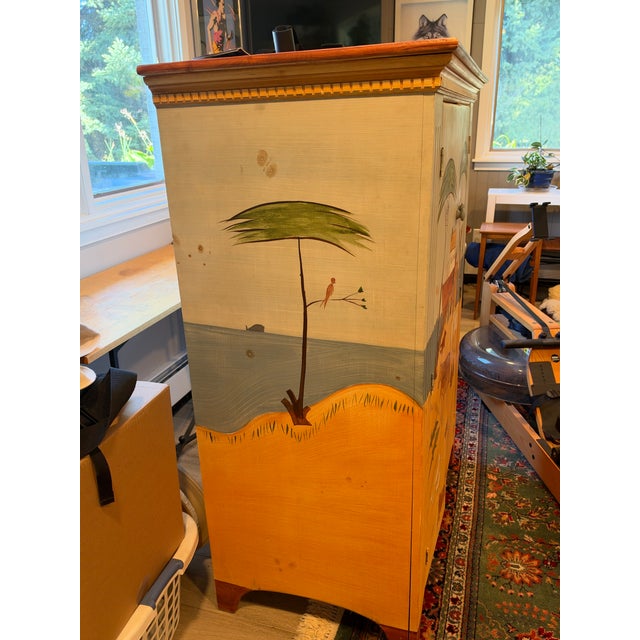 Farmhouse Habersham Cabinet, 1990, a Two-Door TV/entertainment Cabiinet With a Hand Painted Noah's Ark Folk-Art Scene For Sale - Image 3 of 13