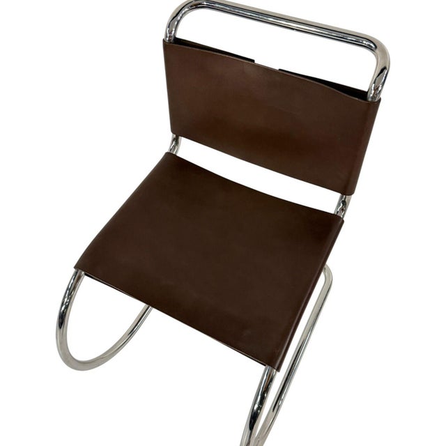 Animal Skin Set of 6 Mies Van Der Rohe Leather Mr10 Dining Chairs, Knoll International, 1960 For Sale - Image 7 of 9