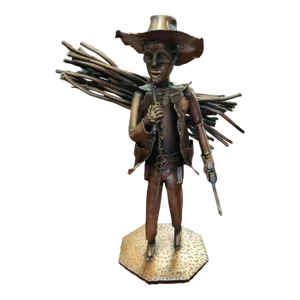 Cowboy With Bundle of Sticks Welded Copper Sculpture by j.b. Vernetti