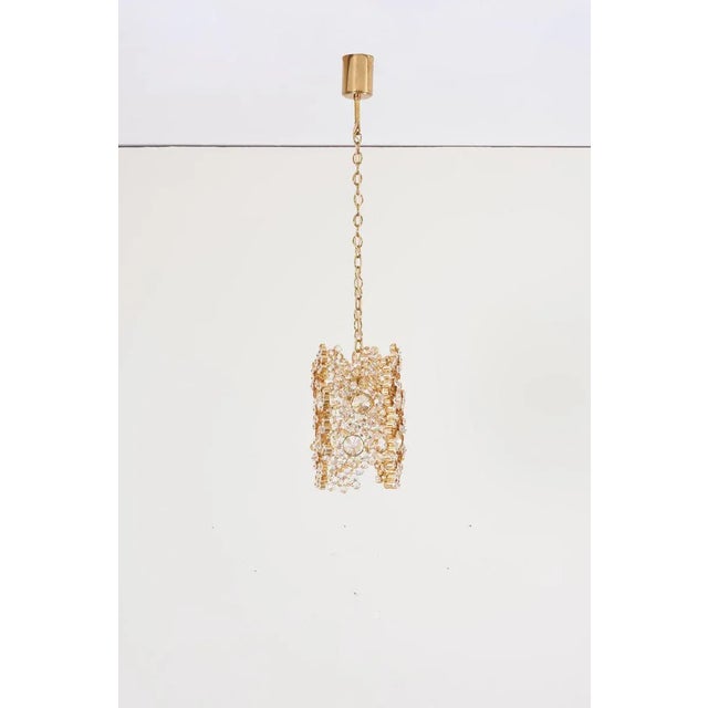 Gilded Brass and Crystal Glass Encrusted Pendant Lamp from Palwa, 1970s For Sale - Image 10 of 11