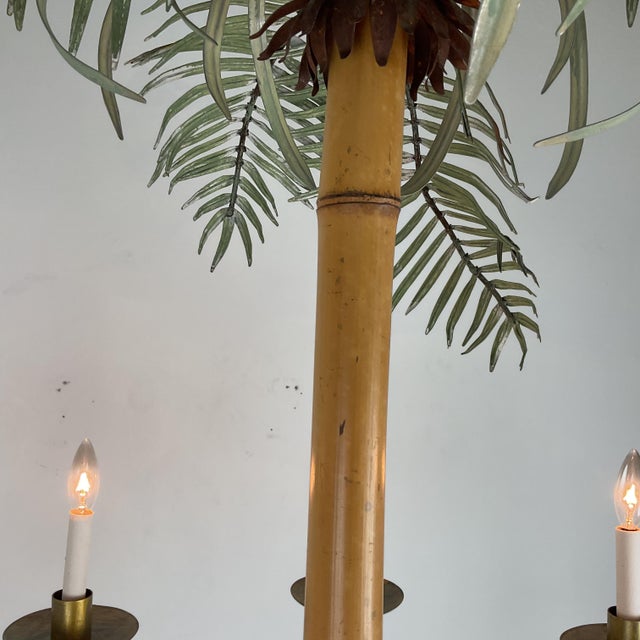 Large Bamboo and Metal Palm Chandelier For Sale In West Palm - Image 6 of 11