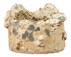 Ancient Asian Circular Vessel with Mineral Deposits and Weathered Patina