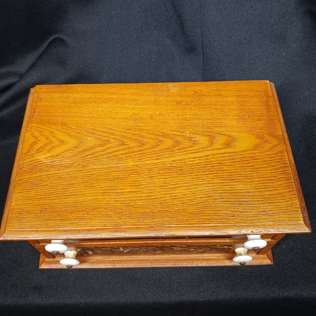 English's Needles Antique Miniature Tabletop Oak & Pine Spool Cabinet For Sale - Image 9 of 17