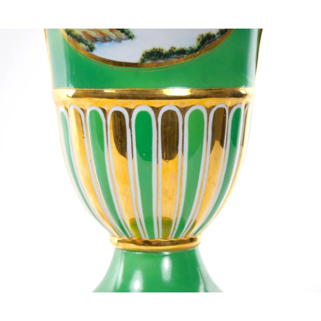 Early 20th Century Pair Antique Paris Porcelain Parcel Gilt and Hand Painted Vases For Sale - Image 5 of 13