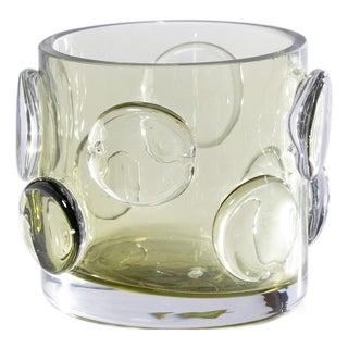 Celeste Olive Green Glass Candle Holder, 4.25" x 4" For Sale