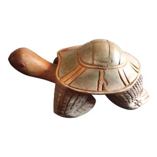 Vintage Hand Carved Wooden Turtle Figurine Sculpture For Sale