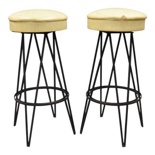 Vintage Wrought Iron Metal Hairpin Leg Stools - A Pair For Sale