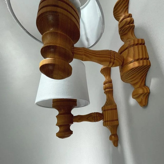 Pine and Fabric Wall Lights, Sweden, 1960s, Set of 2 For Sale - Image 6 of 12