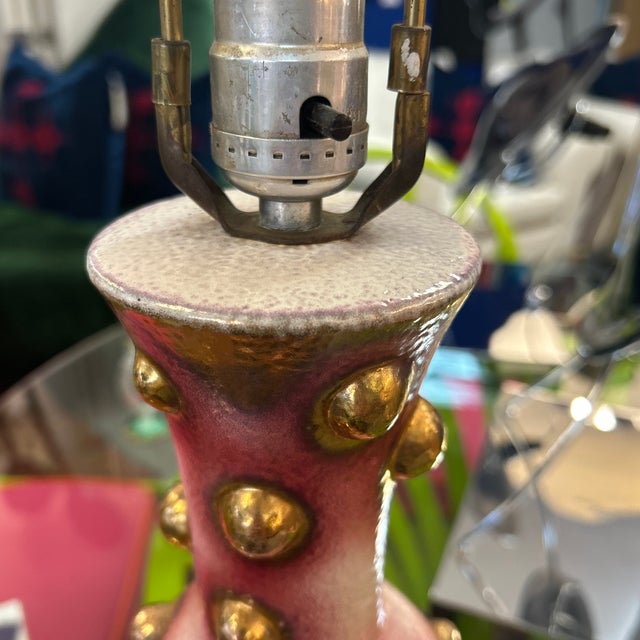 Abstract Vintage Pink and Gold Porcelain Ceramic Table Lamp For Sale - Image 3 of 6