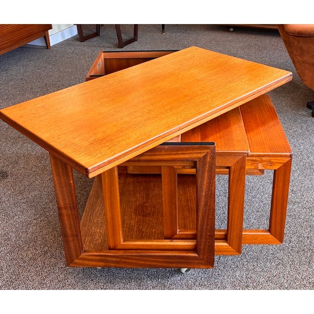 Mid 20th Century Mid Century Modern Teak Modular Swivel-Top Coffee or Games Table With Mini-Bar and Nesting Tables by McIntosh c.1960 For Sale - Image 5 of 17