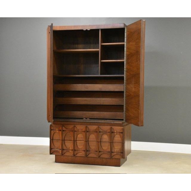 Mid-Century Modern 1970s Tobago Brutalist Tall Walnut Armoire Dresser For Sale - Image 3 of 10