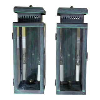 Large Stunning Pair of Solid Copper Wall Lanterns For Sale