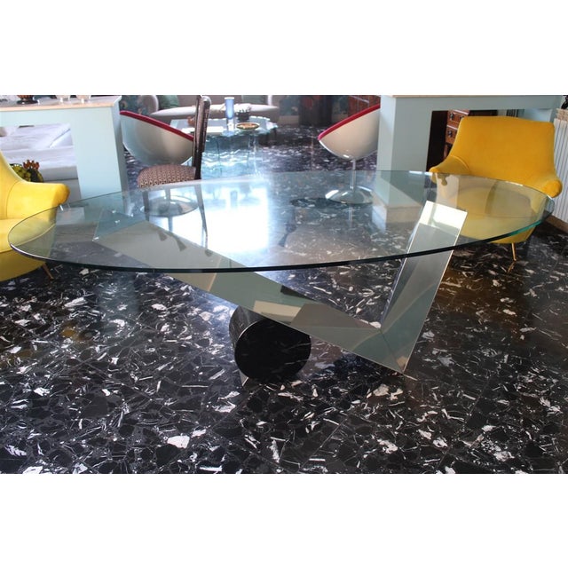 Oval Dining Table in Black Marble and Steel, 1990 For Sale - Image 6 of 14