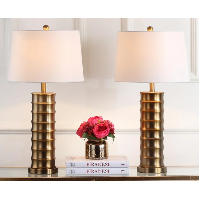 Gold 28.5 Inch H Column Table Lamp in Gold - a Pair For Sale - Image 8 of 9