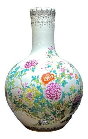 Large Chinoiserie Porcelain Onion Shaped Vase 22" H