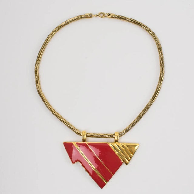 Lanvin Lanvin Gilded Serpentine Chain Necklace with Enamel Medallion For Sale - Image 4 of 10