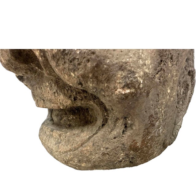 Gray Late 19th-Century Antique Chinese Carved Stone Heracles Head For Sale - Image 8 of 14