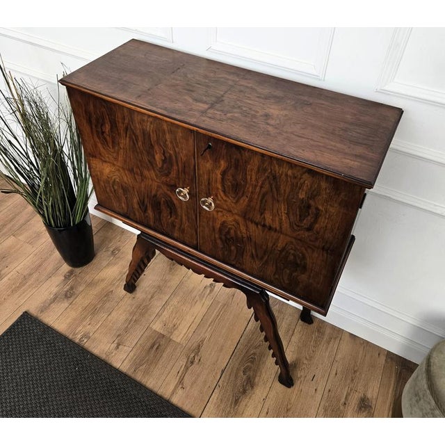 Mid-Century Art Deco Italian Walnut Mosaic Bar Cabinet with Mirror, 1950s For Sale - Image 9 of 12
