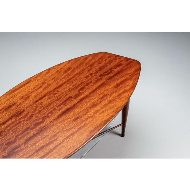 Brown Assymetrical Coffee Table with Glass Storage and Cross Leg Details, 1960s For Sale - Image 8 of 14