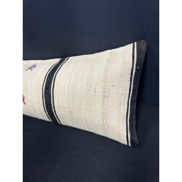 Turkish Hemp Pillow Cushion Natural Beige Black Cushion Cover 14"x45" For Sale - Image 4 of 4