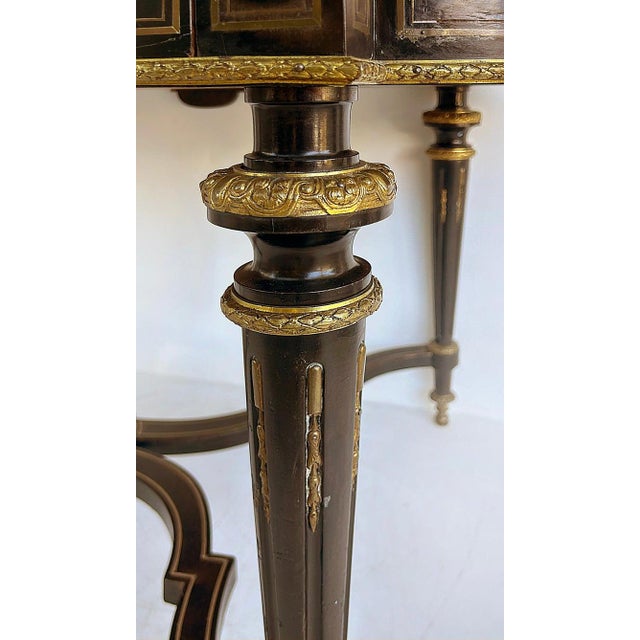 Mid 19th Century French Napoleon III Ebonized "Boulle" Bronze Inlay Desk With Drawer For Sale - Image 4 of 8