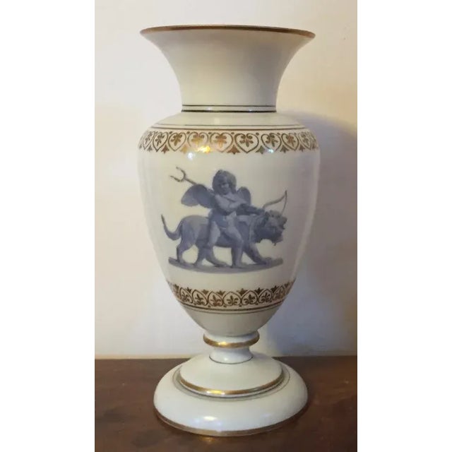Antique 19th Century Bristol Glass Urn Vase Decorated with Cupid Leading Cerberus Painted en Grisaille For Sale - Image 9 of 13