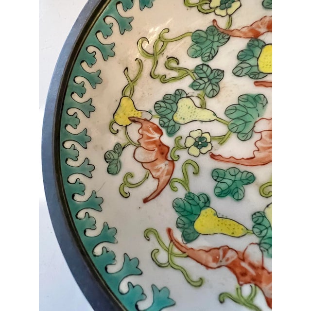 Mid Century Asian Porcelain Bowl Wrapped in Pewter For Sale - Image 4 of 9