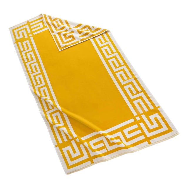 Greek Key Reversible Beach Towel, Yellow/White For Sale