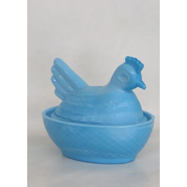 Blue Slag Glass Chicken Hen on Nest Small Covered Dish For Sale - Image 12 of 12