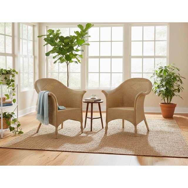 Wood Pair of Sculptural Art Deco Style Blonde Wicker Club Chairs With Diamond Lattice Detail For Sale - Image 7 of 7