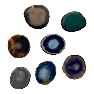 Set of 7 Natural Stone Agate Slice Drink Coasters For Sale