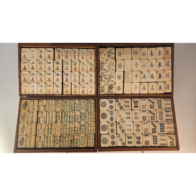 Stunning Antique Mahjong Set 1920s Made of Bone and Bamboo in AmazingCarved Box For Sale - Image 10 of 15