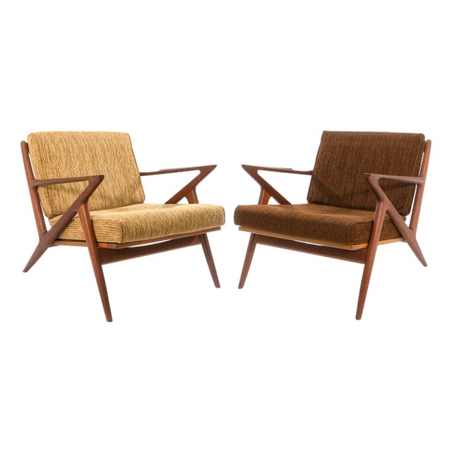 Pair of Vintage 1960s Poul Jensen for Selig Z Danish Teak Wood Accent Armchairs For Sale