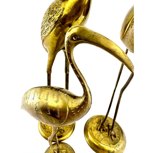 Vintage Mid Century Tall 19-Inch Brass Crane Sculptures, Set of 3 For Sale - Image 11 of 12