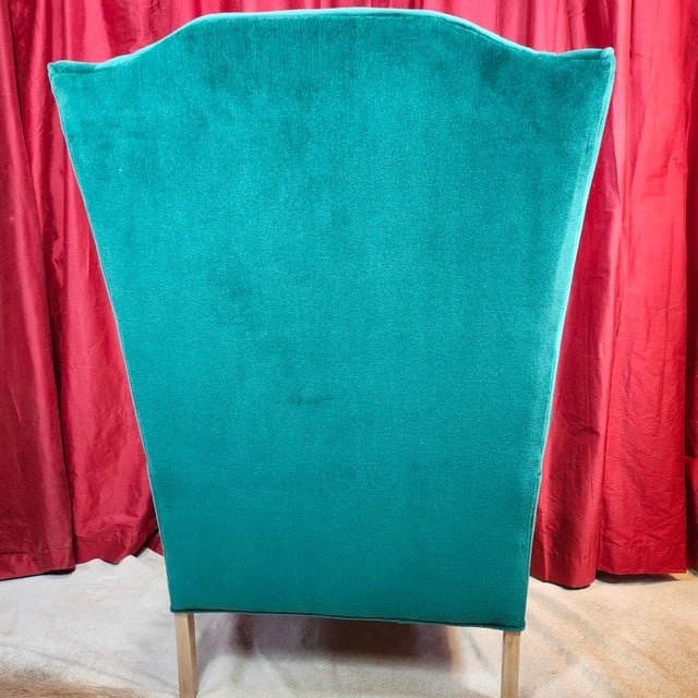 Scalamandre Wuthering Heights Emerald Green Velvet Upholstered Grandfather Chairs of Late 20th Century - 2 Available For Sale - Image 10 of 16
