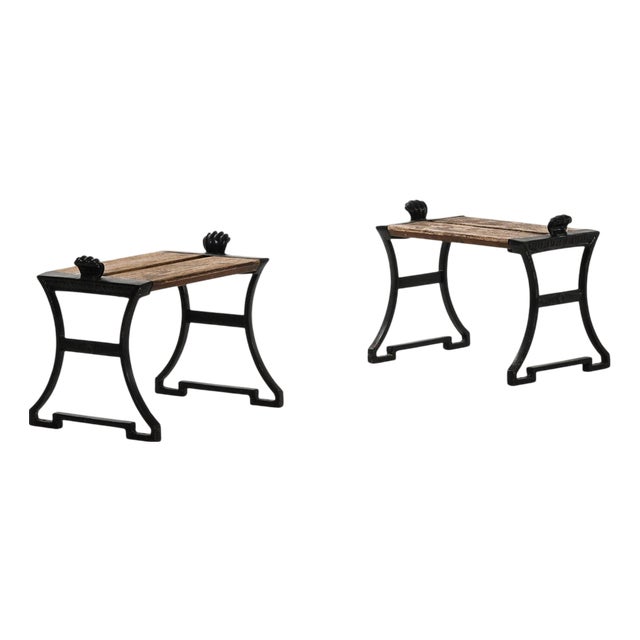 Trädgårdsmöbel Nr 2 Stools in Cast Iron and Painted Wood attributed to Folke Bensow, 1920, Set of 2 For Sale