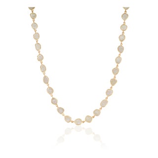 18k Yellow Gold 4.27ct Natural Uncut Diamond Slice Station Necklace 18 Inches For Sale