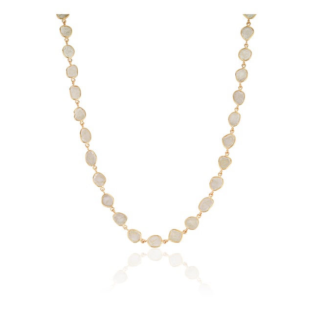 18k Yellow Gold 4.27ct Natural Uncut Diamond Slice Station Necklace 18 Inches For Sale