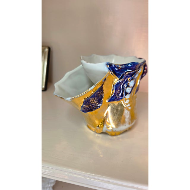Circa 1900 Continental Cobalt and Gilt Porcelain Shaving Scuttle For Sale - Image 9 of 15