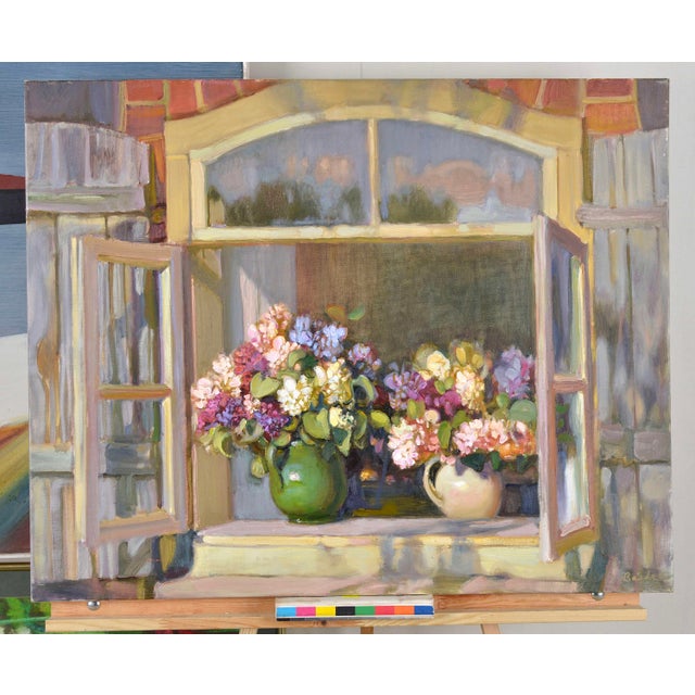 Valery Bayda, Lilacs in the Window, 2012, Oil Painting on Canvas For Sale - Image 3 of 5