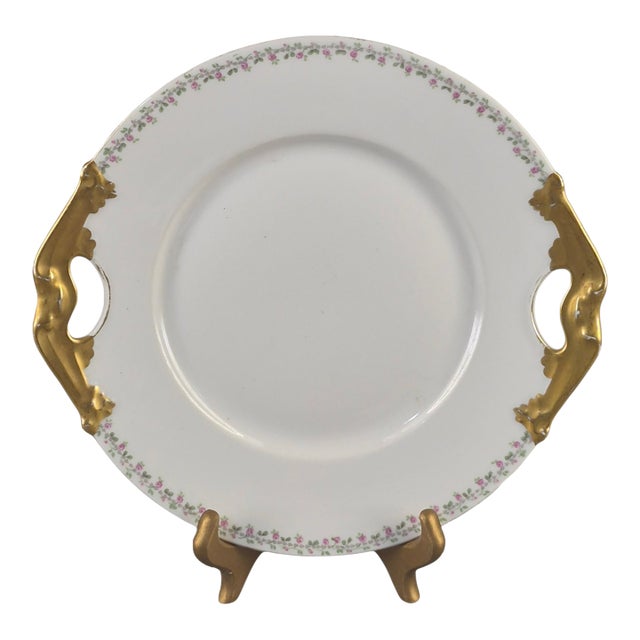 Elegant Vintage Limoges L. Bernardaud Gilded Handles Floral Border D & C France Platter #1 For Sale