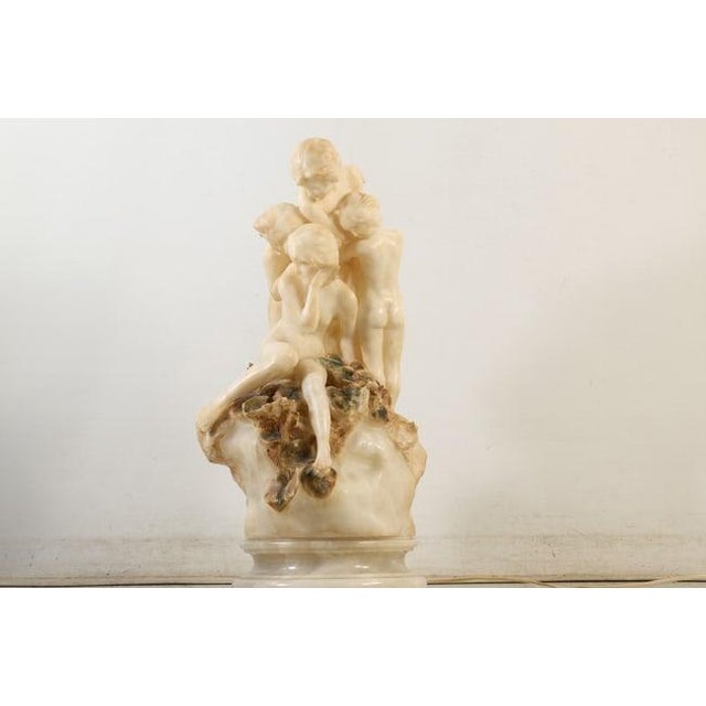 Quality Circa 1920's Large Alabaster Lamp of 4 Nymphs Cuddled Together, Lamp on Electrified Base For Sale - Image 16 of 18