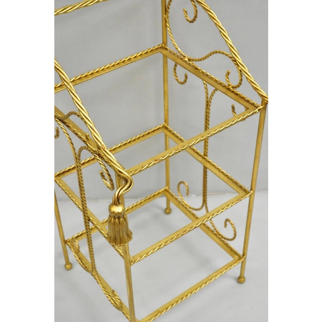 Mid 20th Century Mid 20th Century Italian Hollywood Regency Gold Gilt Iron Tassel 3 Tier Etagere Towel Rack Stand For Sale - Image 5 of 12