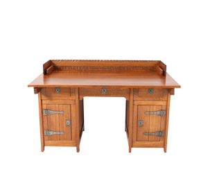 Arts & Crafts Pedestal Desk in Oak by Alexander J. Kropholler, 1890s