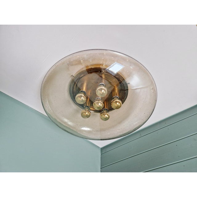 Large Ceiling Light in Brass and Bubbled Blown Glass from Glashütte Limburg, 1970s For Sale - Image 10 of 13