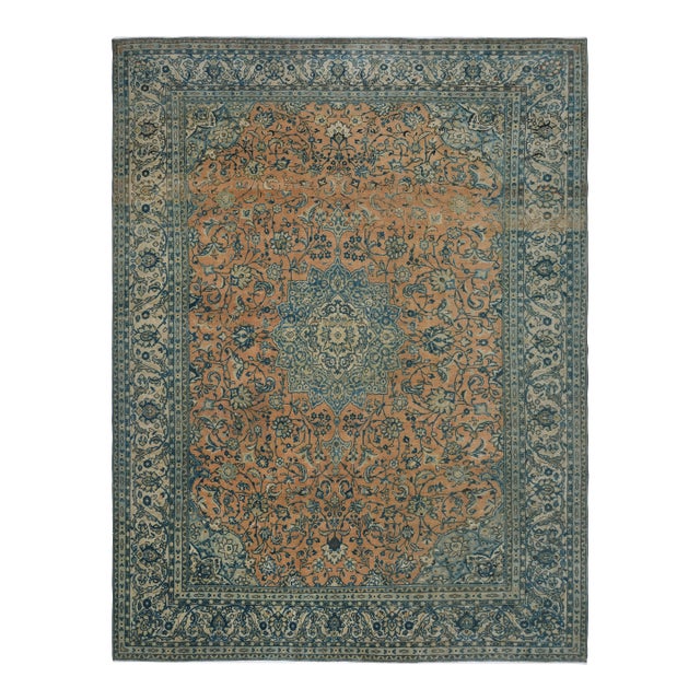 1970s Vintage Persian Handknotted Wool Orange Oversize Area Rug For Sale